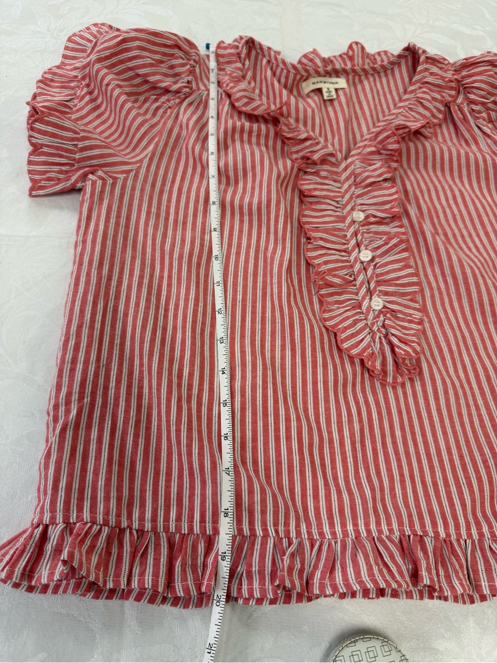 Maeve Red & White Striped Ruffle Button-Front Top - Picture 5 of 6